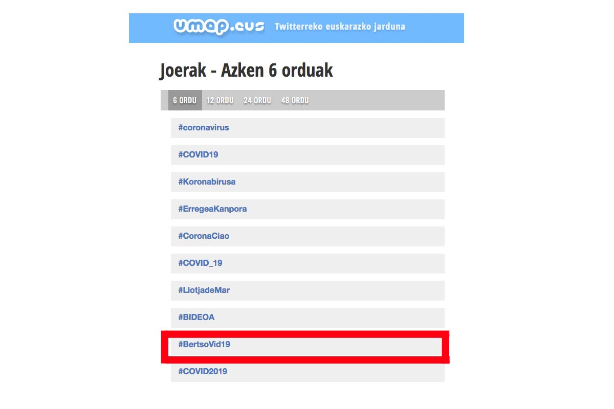 #BertsoVid19 traola joera izaten ari da azken 6 orduetan