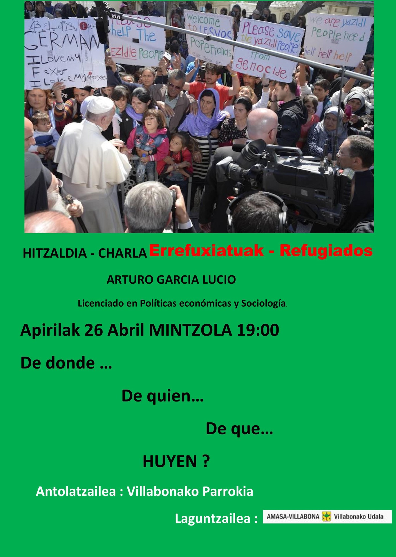 Errefuxiatuei buruzko hitzaldia eskainiko du bihar Arturo Garcia Luciok