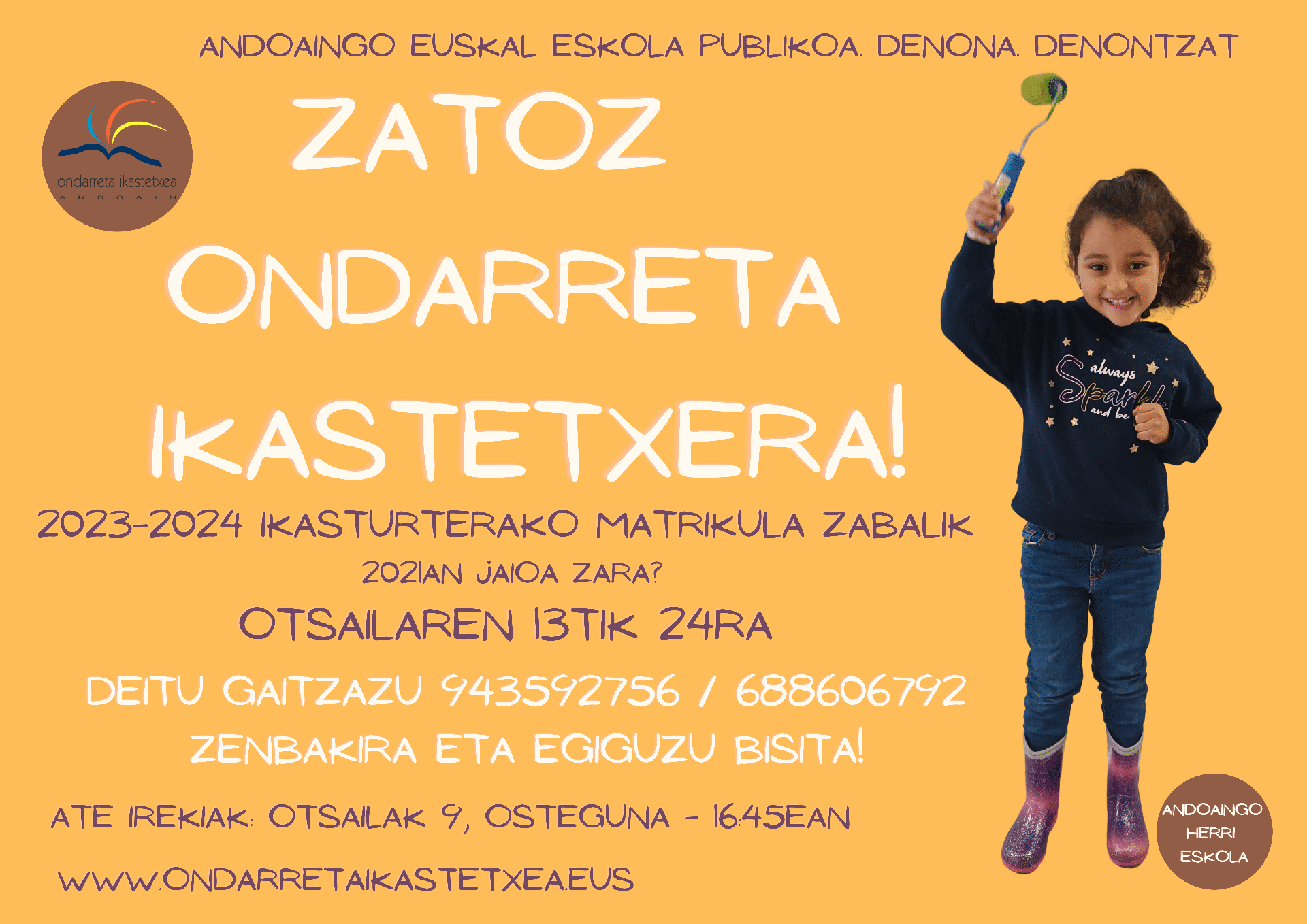 Ondarreta herri eskolan izena emateko epea zabalik