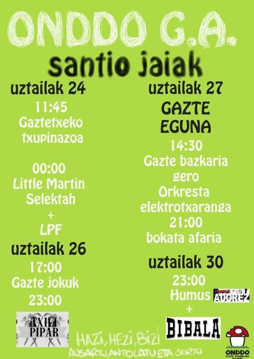 Onddo gazte asanbladaren Santiotako egitaraua 