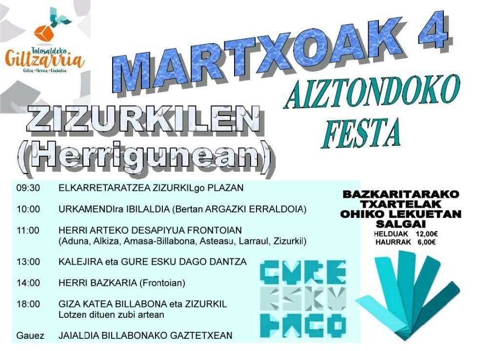 Tolosaldeko Giltzarriak Aiztondoko festa antolatu du martxoaren 4an