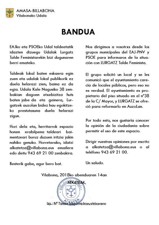 Amasa-Villabonako Udalak bando faltsuak agertu izana salatu du