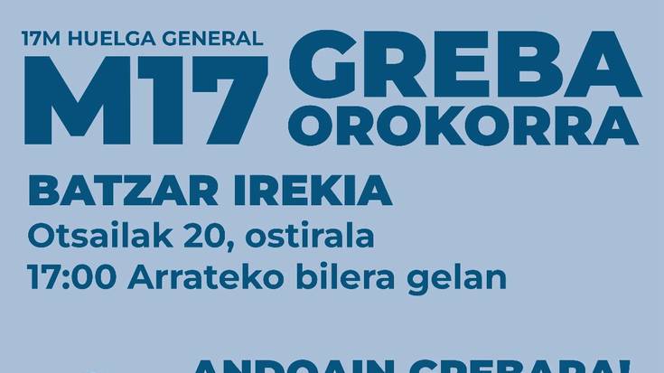 Martxoaren 17ko Greba Orokorra antolatzen hasteko bilera