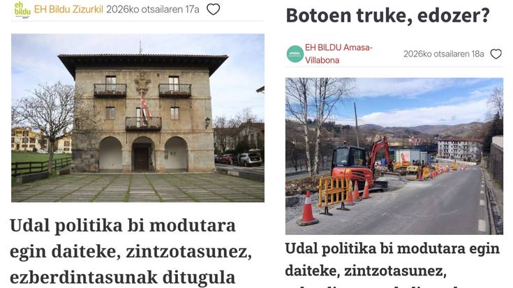 EH Bilduk komunikatu bera kopiatu eta itsatsi du bi udalerritan