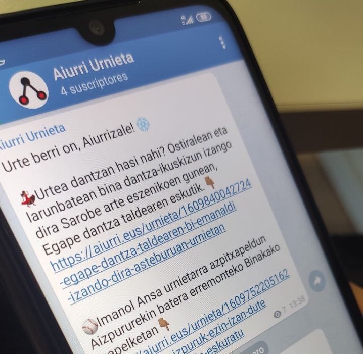Aiztondoko, Urnietako eta Andoaingo albisteak jasotzeko Telegram kanaletara batu zaitez