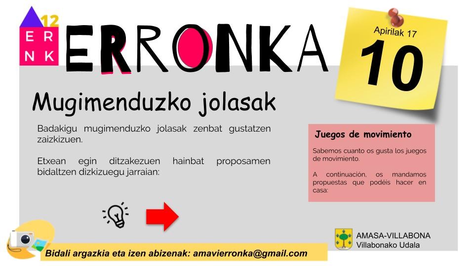 'Amavi Erronka' ekimenaren hamargarrena: mugi jolasak