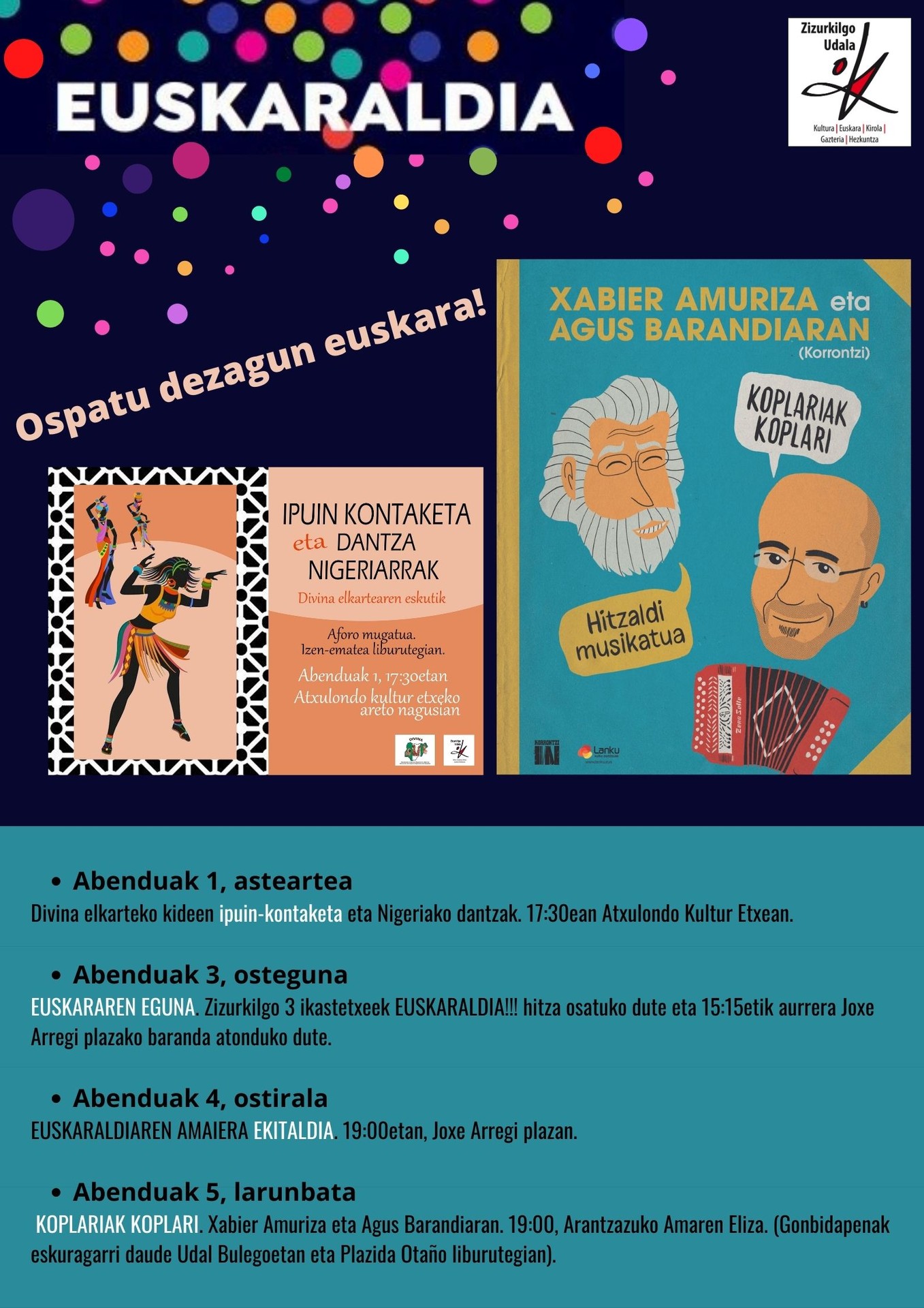 Euskara ospatzeko, ekitaldiz betetako egunak Zizurkilen