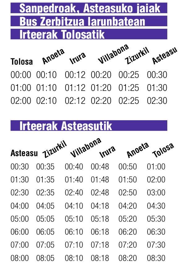 Bus zerbitzua larunbat gauean