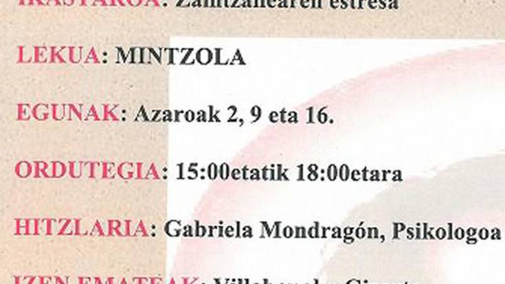 Zaintzailearen estresa ikastaroa, azaroaren 2, 9 eta 16an