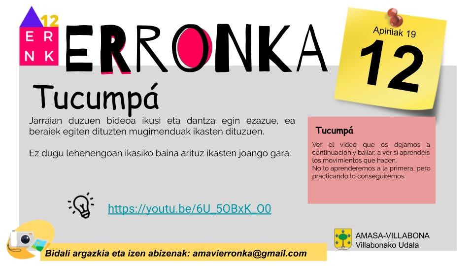 'Amavi Erronka' ekimenaren hamabigarren eta azken lana: Tucumpá