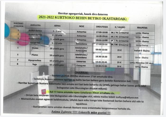 Datorren kurtsoko Ikastaroetan izena emateko epea zabalik