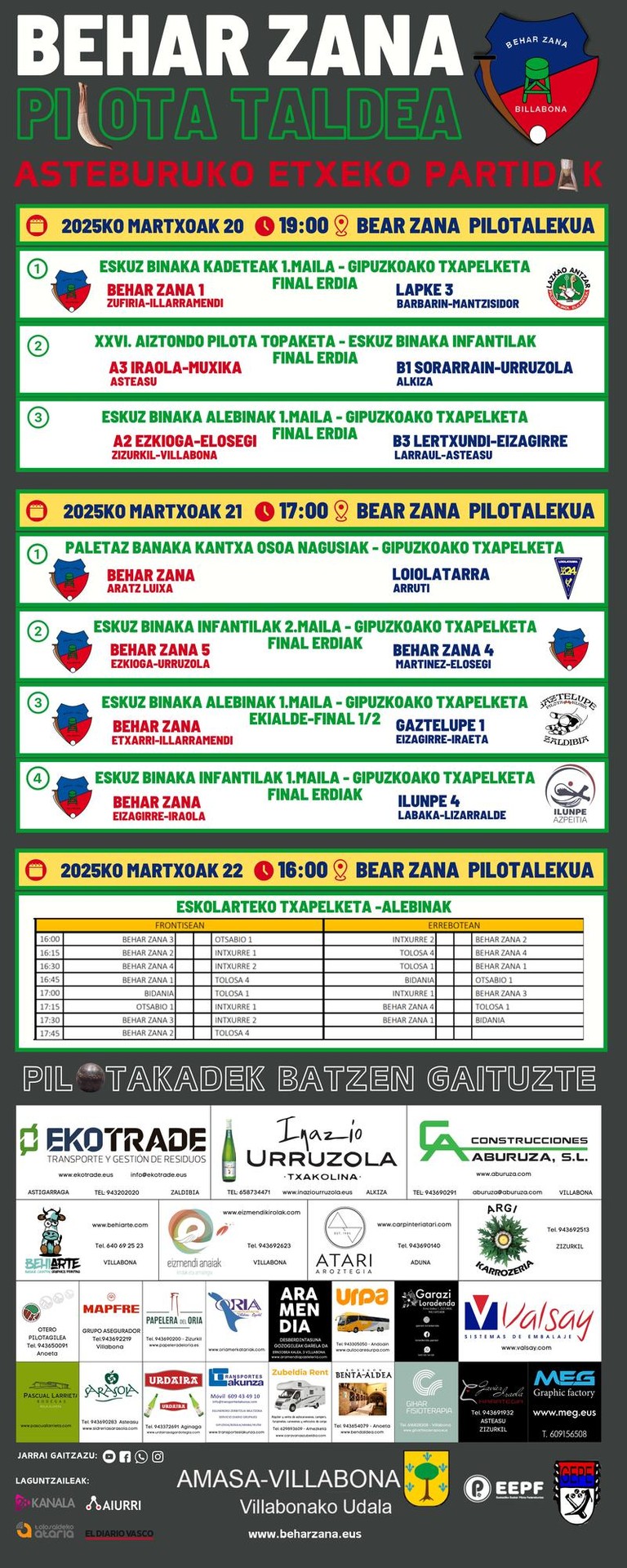 LACARRA-ELOLAK UDABERRI SARIKO FINALA ETA BESTE 7 FINALERDI GARRANTZITSU BEHAR ZANAKO PILOTARIEK ASTEBURUAN.