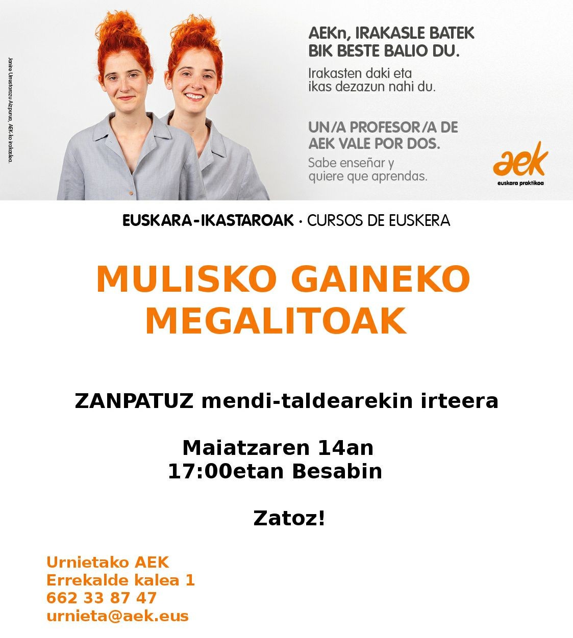 AEK-k irteera antolatu du Urnietako Mulisko Gaineko megalitoetara