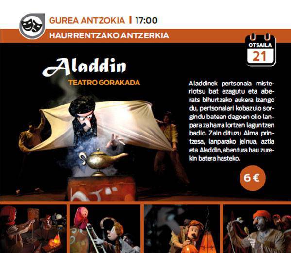 Haurrentzako Aladdin antzerkia, igandean Gurean