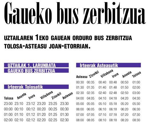 Bus zerbitzua Asteasuko jaietara