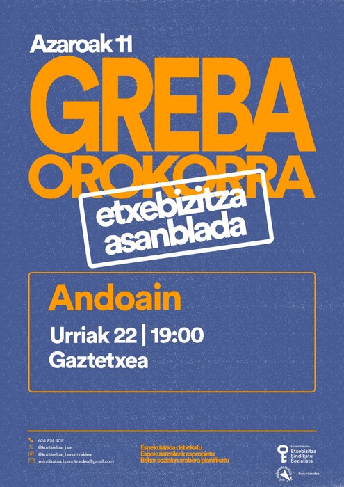 Etxebizitza asanblada azaroaren 11ko greba antolatzeko Andoainen