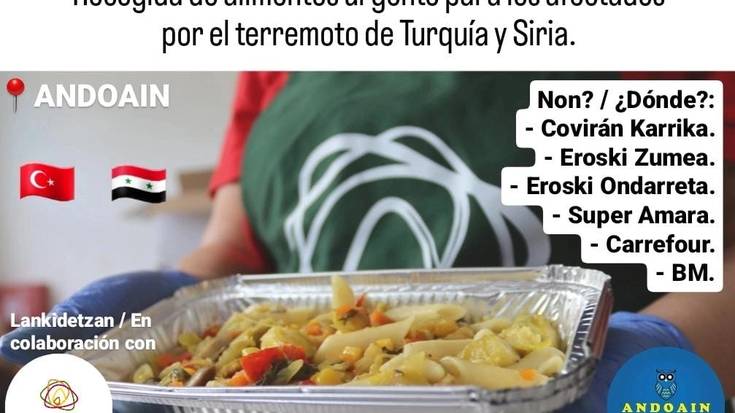 Siria eta Turkiako biktimen aldeko elikagaien bilketa