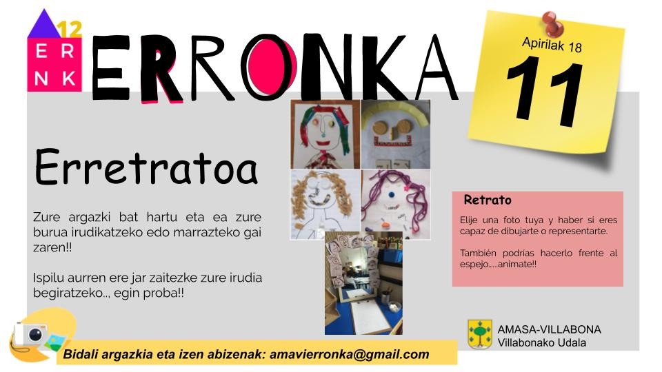 'Amavi Erronka' ekimenaren hamaikagarrena: erretratua