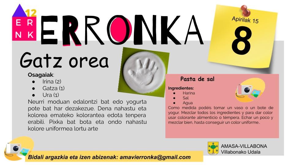 'Amavi Erronka' ekimeneko zortzigarren lana: gatz-orea