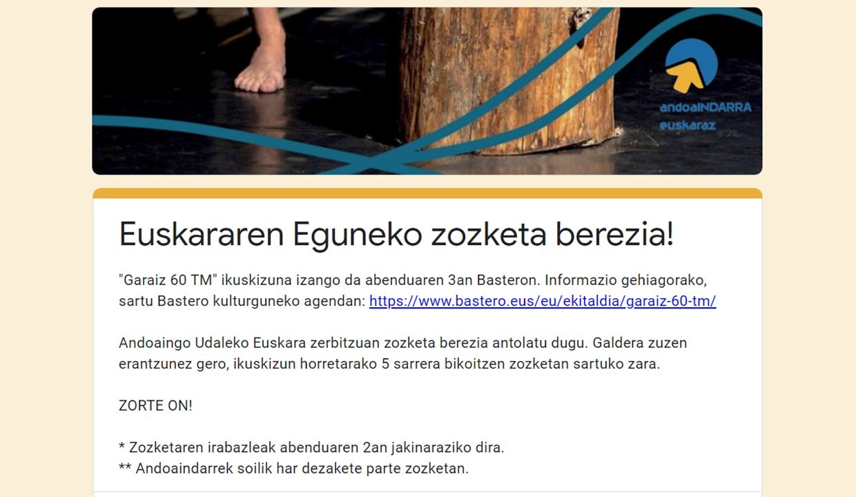 Euskararen Eguneko zozketa berezia Andoainen