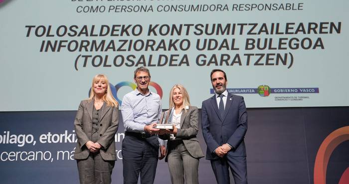 Tolosaldeko KIUB Saritua 2025eko Euskadi Kontsumo Sarietan