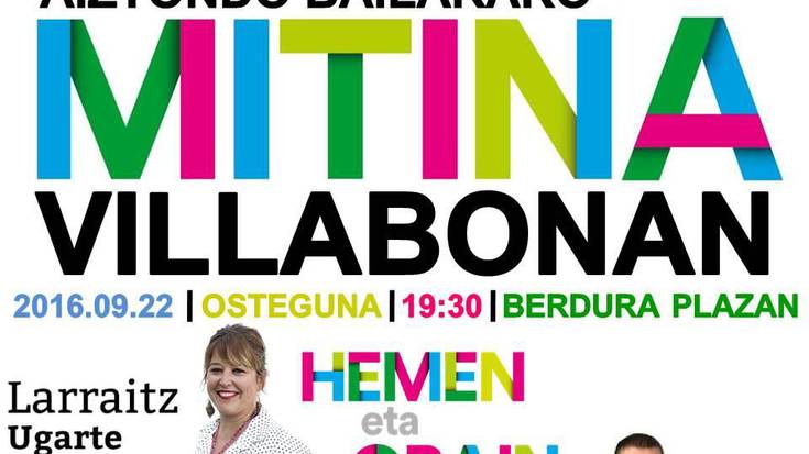 EH Bilduren Aiztondo bailarako mitina, ostegunean Berdura plazan