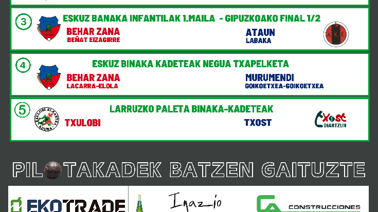 ASTE HONETAKO GURE PILOTARIEN PARTIDAK  FINAL LAURDENAK ETA FINALERDIAK IZANGO DIRA TARTEAN