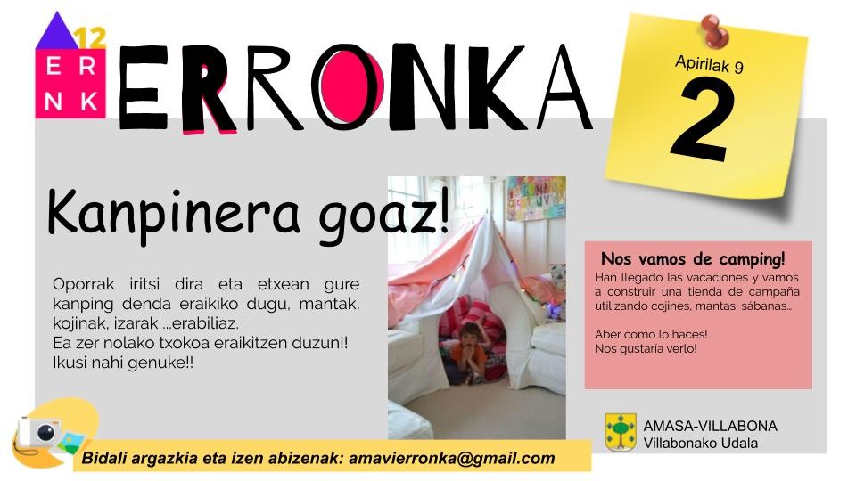 'Amavi Erronka' ekimenaren  bigarren erronka: kanpin-denda