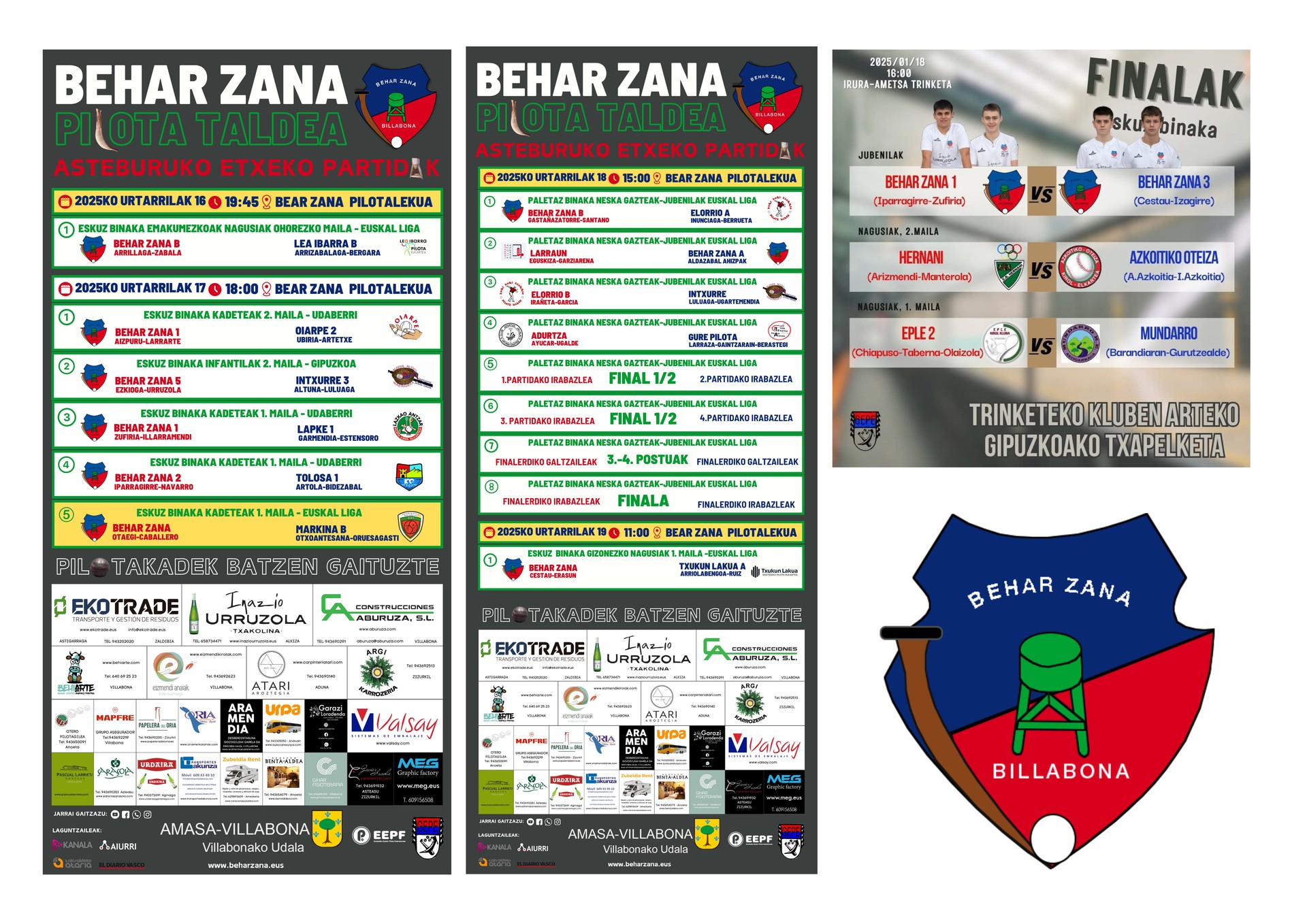 ZUFIRIA, IPARRAGIRRE, IZAGIRRE ETA CESTAU BEHAR ZANAKO LAU, GIPUZKOAKO JUBENIL MAILAKO TRINKETE FINALEAN