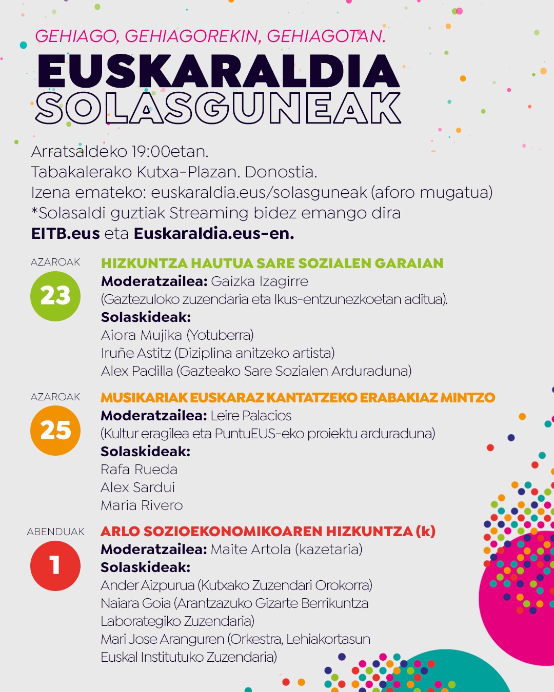 Euskararen gaineko solasaldiak antolatu ditu Euskaraldiak