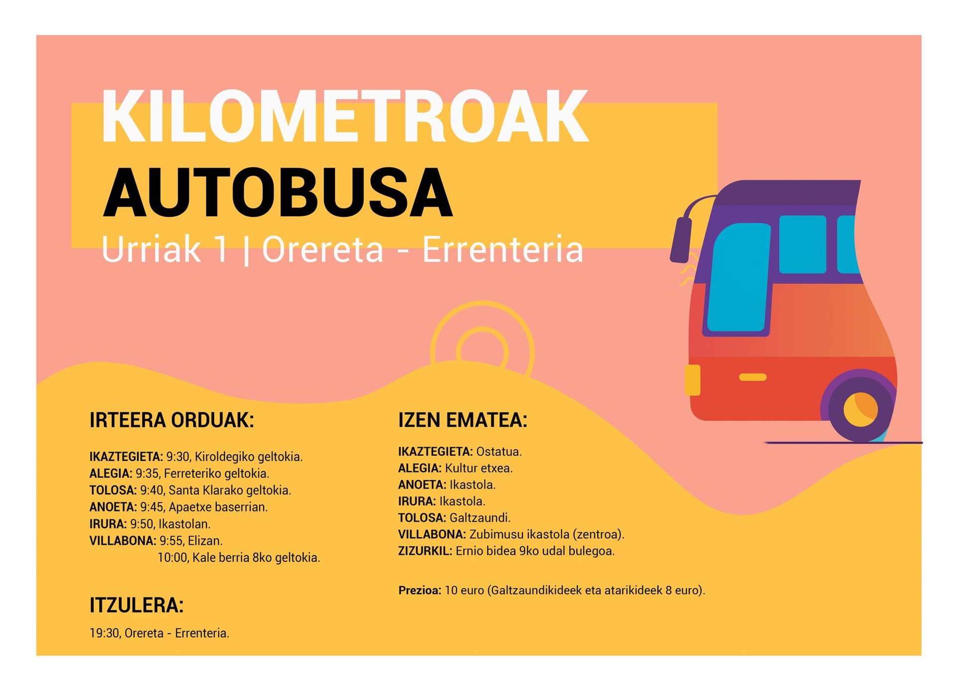 Gerturatu Kilometroakera autobusez Tolosaldetik