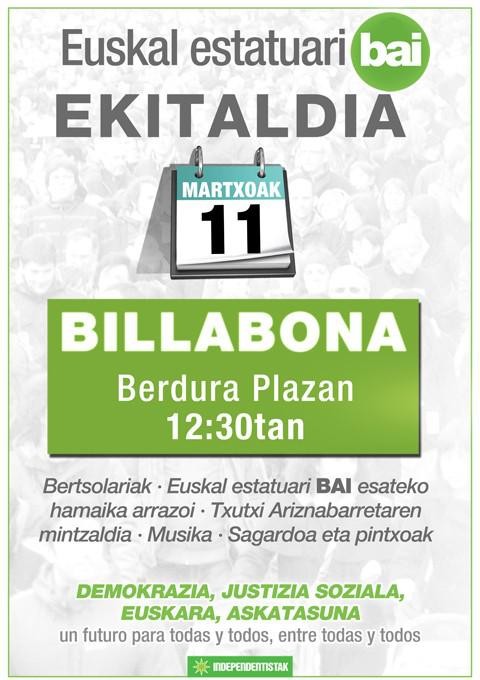 Independentistak sarearen ekitaldia, larunbatean Berdura plazan