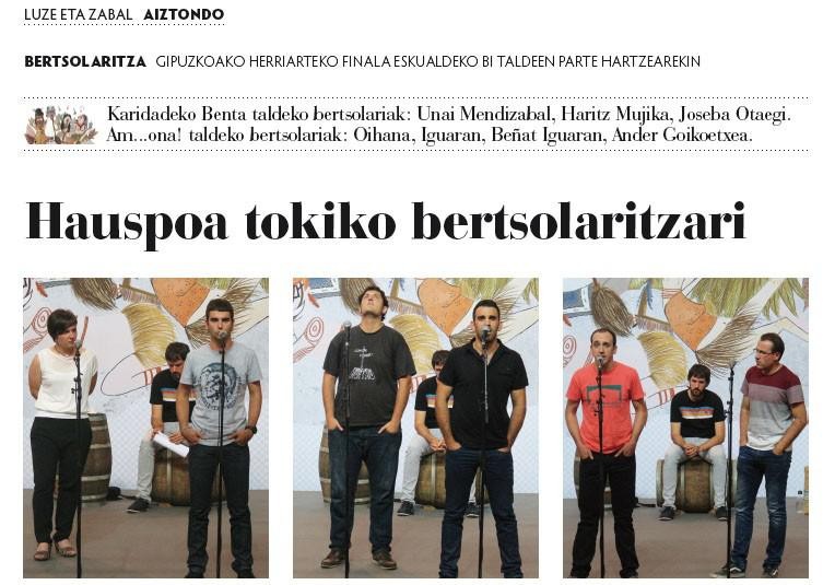 Finalaren kronika, bertso aukeratuak eta adierazpenak Aiurri hamaboskarian