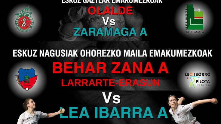 LARRARTE-ERASUN, OTAEGI-CABALLERO, ETXARRI-LASA, I.ZUFIRIA, ILLARRAMENDI, I.IPARRAGIRRE, A.OTAEGI ETA J.CESTAUK EHKO FINALAK, GIPUZKOAKOAK TRINKETEAN ETA ZIZURREKOAK JOKATUKO DITUZTE.