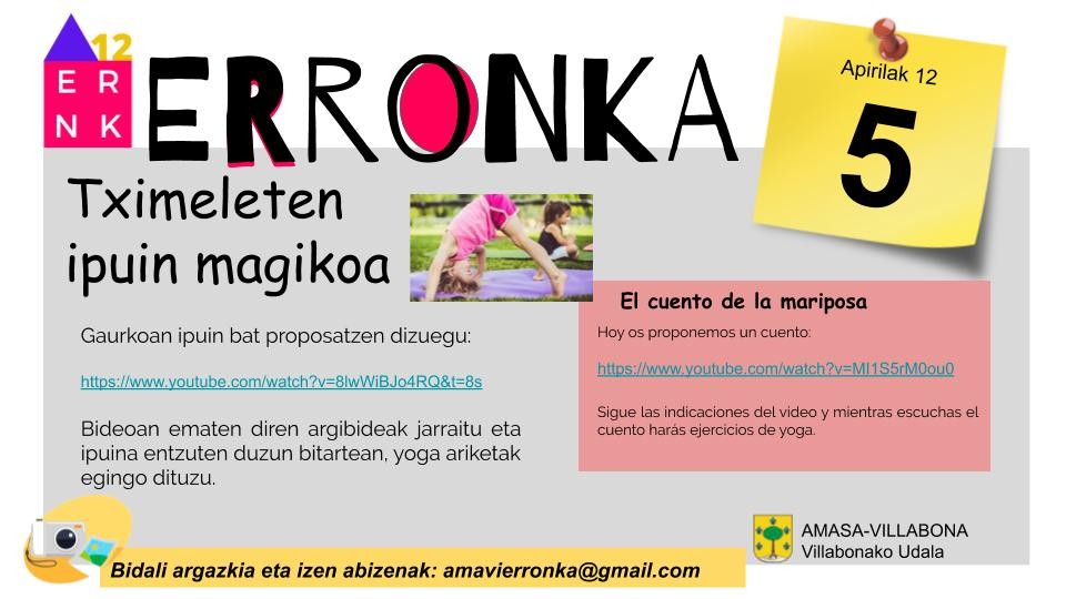 Amavi Erronka ekimenaren bosgarren lana: tximeletaren ipuina