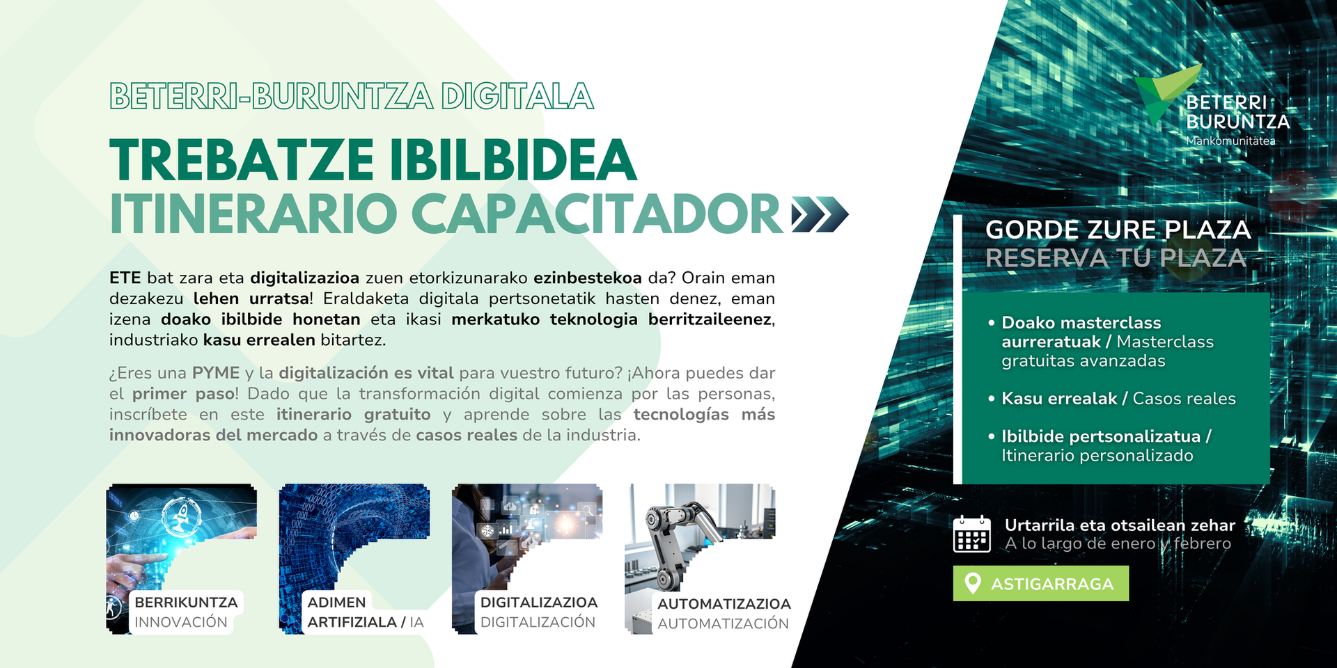 Beterri-Buruntza Digitala egitasmoak ETE-entzako doako trebakuntza ibilbide pertsonalizatua jarriko du abian urtarriletik aurrera