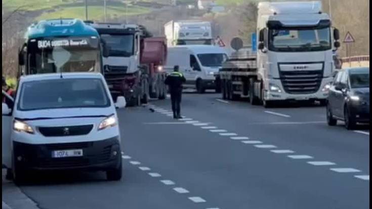 N1 errepideko eta udalerri barruko trafikoa hankaz gora jarri duen istripua